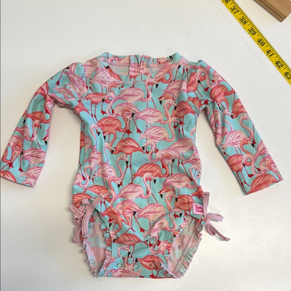 Ruffle Butts Pink and Blue Flamingo Rashguard